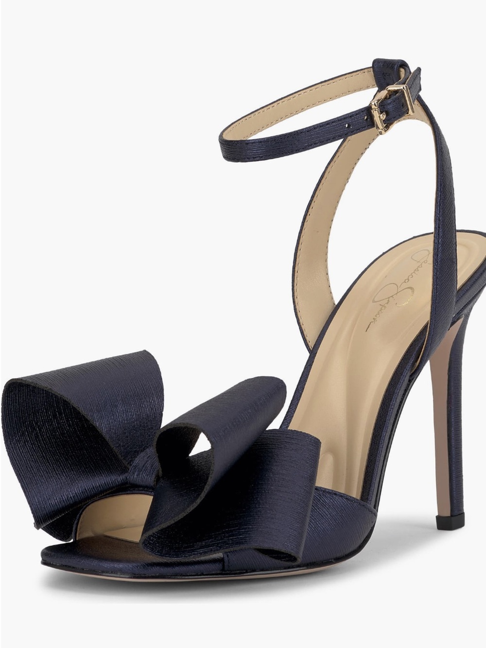 Jessica Simpson Black Satin Bow Ankle-Strap Heels